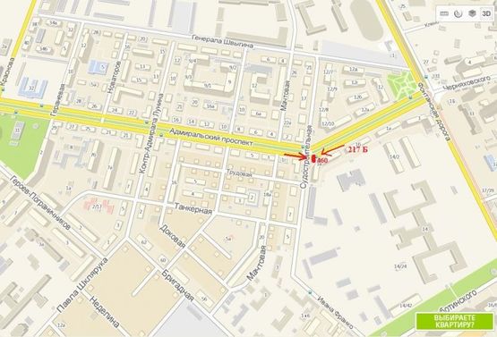 Схема рекламной плоскости по адресу ул. Судостроительная - пр-т Адмиральский, 1В/4