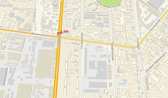 Схема рекламної площини за адресою ул. Балковская, 181 (на разд. полосе) - ул. Дальницкая (от ФОЗЗИ)