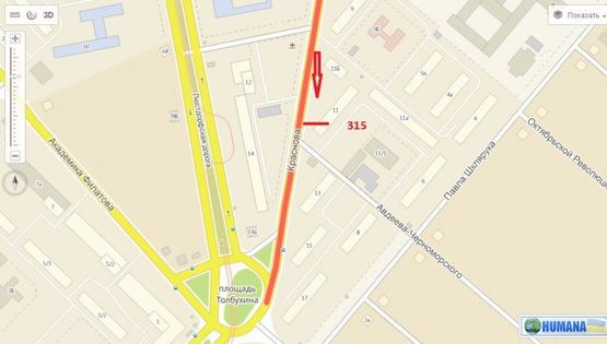 Схема рекламной плоскости по адресу ул. Краснова, 11 - ул. Авдеева-Черноморского (левая)