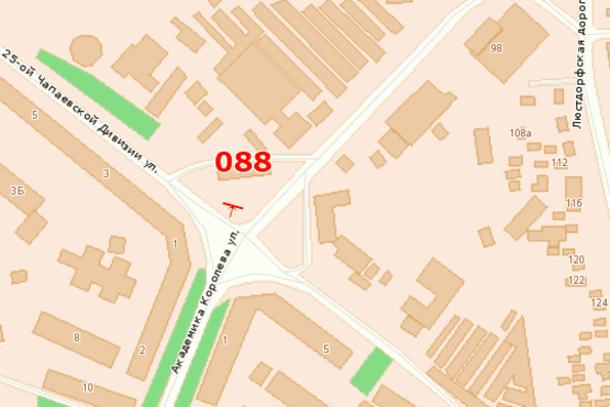 Схема рекламної площини за адресою 25 Чапаевской Дивизии - Королева