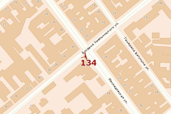 Схема рекламної площини за адресою ул. Б.Хмельницкого - ул.Мясоедовская (больница № 1)