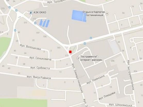 Схема рекламной плоскости по адресу вул.Мазепи 1, СТРЦ Спартак, до вул.Б.Хмельницького