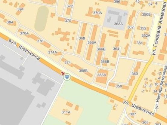 Схема рекламной плоскости по адресу вул.Шевченка 374, біля ТЦ ВАМ, Сільпо