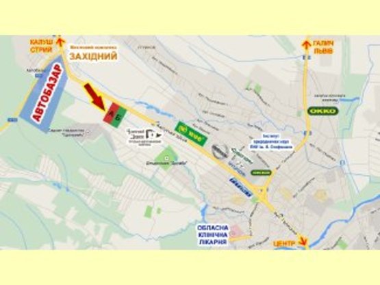 Схема рекламной плоскости по адресу Калуське шосе (АВТОБАЗАР) №3            вїзд