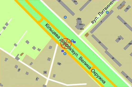 Схема рекламної площини за адресою Окружная дорога, разделитель / Литвиненко-Вольгемут ул. по ходу к проспекту Победы