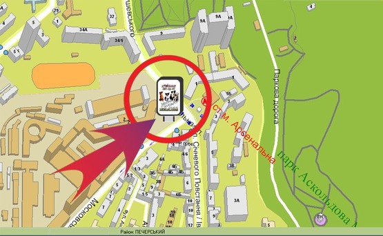 Схема рекламной плоскости по адресу Пл. Арсенальна / Вул. Московська