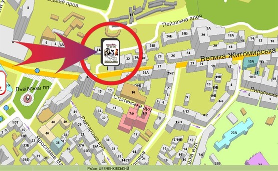 Схема рекламной плоскости по адресу Вул. Велика Житомирська / Львівська Пл. ("Реприза")