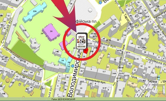 Схема рекламной плоскости по адресу Вул. Володимирська, 23 / Вул. Софійська