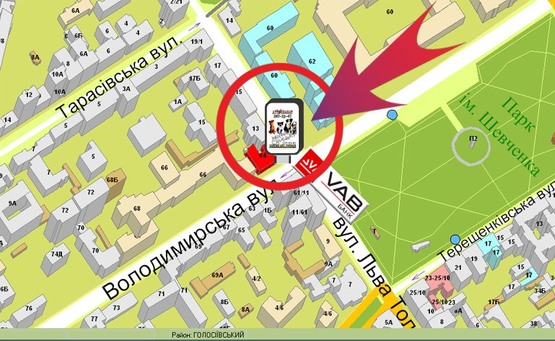 Схема рекламної площини за адресою Вул. Володимирська, 64 / Вул. Л. Толстого ("Мемфіс")