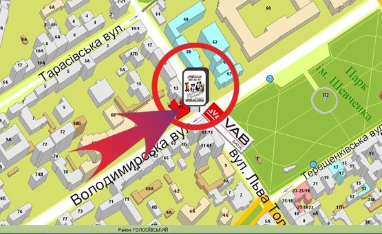 Схема рекламной плоскости по адресу Вул. Володимирська, 64 / Вул. Л. Толстого ("Мемфіс")