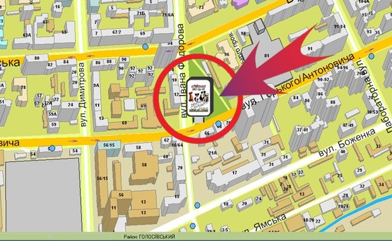 Схема рекламної площини за адресою Вул. Горького / Вул. Федорова;