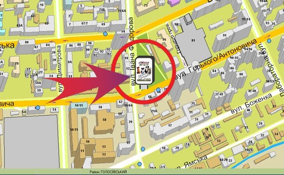 Схема рекламной плоскости по адресу Вул. Горького / Вул. Федорова;