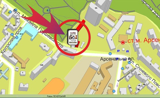 Схема рекламної площини за адресою Вул. Грушевського, 9