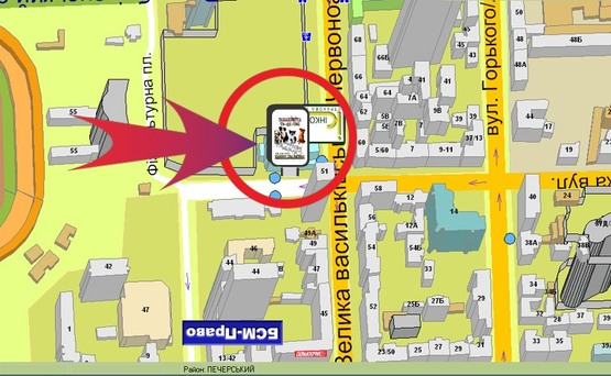 Схема рекламной плоскости по адресу Вул. Жилянська, 3/53 / Театр Оперети