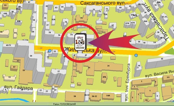 Схема рекламной плоскости по адресу Вул. Жилянська,47 / Завод "Галактон"