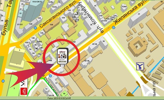 Схема рекламної площини за адресою Вул. Жилянська, 87 ("Ленінська Кузня)