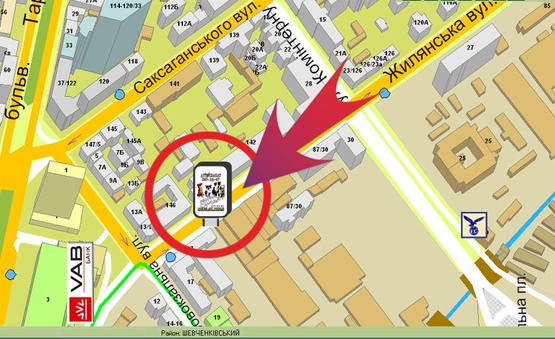 Схема рекламной плоскости по адресу Вул. Жилянська, 87 ("Ленінська Кузня)