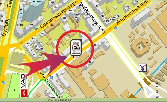 Схема рекламной плоскости по адресу Вул. Жилянська, 87 ("ТАС - Банк")
