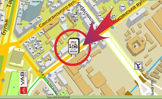 Схема рекламної площини за адресою Вул. Жилянська, 87 ("ТАС - Банк")