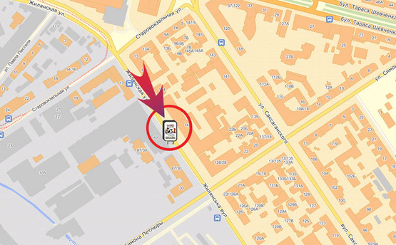 Схема рекламної площини за адресою Вул. Жилянська / Комінтерна, 30 ("ТАС - Банк")