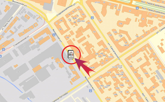 Схема рекламной плоскости по адресу Вул. Жилянська / Комінтерна, 30 ("ТАС - Банк")