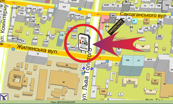 Схема рекламной плоскости по адресу Вул. Жилянська, 104/24 / Вул. Л.Толстого