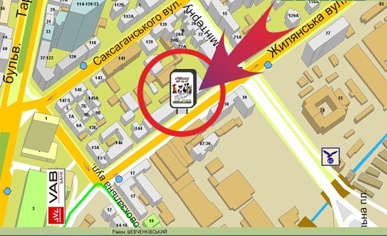 Схема рекламної площини за адресою Вул. Жилянська, 142 (Паркетний Світ)