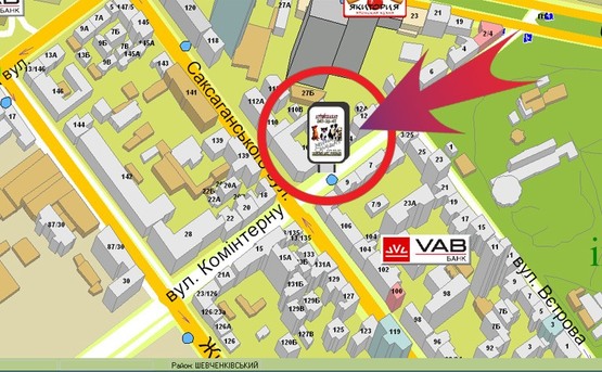Схема рекламной плоскости по адресу Вул. Комінтерну, 16 / Вул. Саксаганського ("Капро")