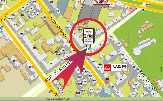 Схема рекламної площини за адресою Вул. Комінтерну, 16 / Вул. Саксаганського ("Капро")