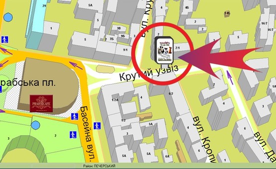 Схема рекламной плоскости по адресу Крутий Узвіз, 1/2 На Розі Бесарабська Площа
