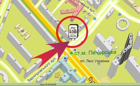 Схема рекламной плоскости по адресу Вул. Кутузова, 16 / Б-р Л. Українки ("Антошка")