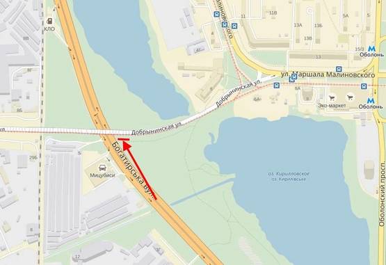 Схема рекламной плоскости по адресу Богатирська вул. перед мостом