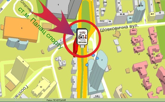 Схема рекламної площини за адресою Б-р. Лесі Українки, 2 На Розподільній Смузі