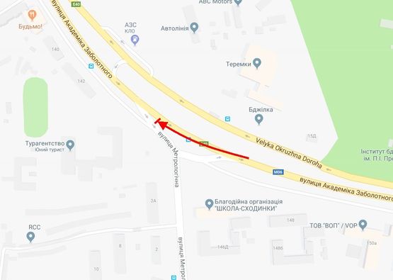 Схема рекламной плоскости по адресу Заболотного вул. + Метрологічна вул.