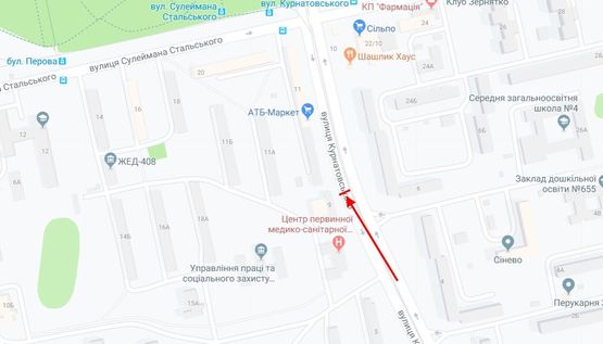 Схема рекламної площини за адресою Курнатовського вул., 9  поруч з АТБ