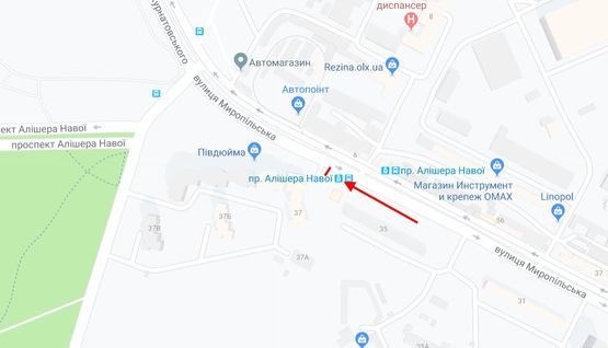 Схема рекламной плоскости по адресу Миропільська вул., 37 поруч будівельний ринок Юність