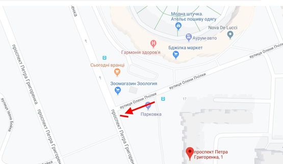 Схема рекламной плоскости по адресу Григоренка пр., 1 / вул. Олени Пчілки виїзд на пр. Григоренка