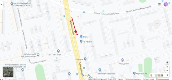 Схема рекламної площини за адресою Перова бул., 44 у напрямку пр. Броварський