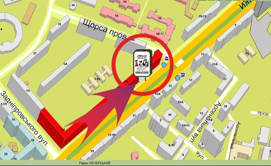 Схема рекламной плоскости по адресу Б-р. Лесі Українки, 24 ("ДЦ", "КофеХауз")