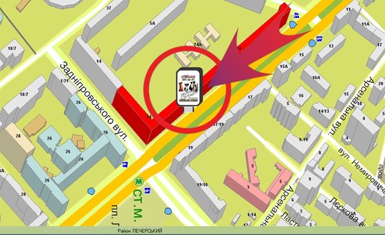 Схема рекламної площини за адресою Б-р. Лесі Українки, 24 (магазин Меблів, "Марокана")