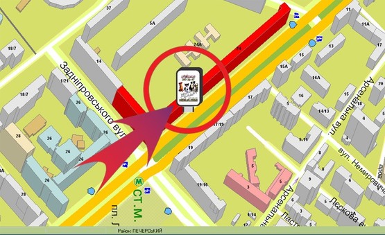 Схема рекламної площини за адресою Б-р. Лесі Українки, 24 (магазин Меблів, "Марокана")