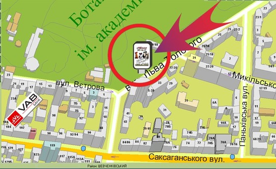 Схема рекламной плоскости по адресу Вул. Льва Толстого, 16/ Ботанічний Сад