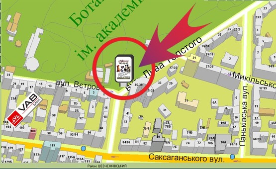 Схема рекламної площини за адресою Вул. Л.Толстого / Вул. Вєтрова (БотСад)