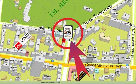 Схема рекламной плоскости по адресу Вул. Льва Толстого, 16 / Вул. Вєтрова, 1