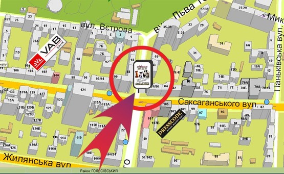 Схема рекламної площини за адресою Вул. Льва Толстого / Вул. Саксаганського ("Секунда")