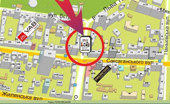 Схема рекламної площини за адресою Вул. Льва Толстого / Вул. Саксаганського ("Секунда")