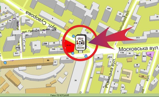 Схема рекламної площини за адресою Вул. Московська / К-тр "Зоряний" ("Егоіст")