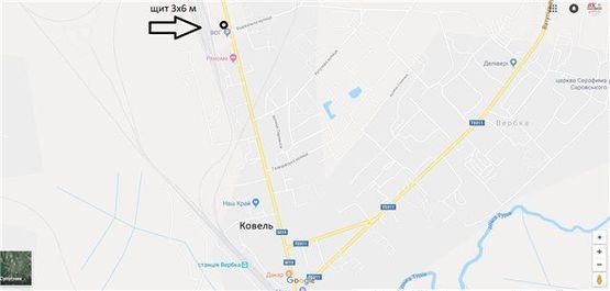 Схема рекламної площини за адресою м.Ковель вул. Брестська (виїзд з міста)