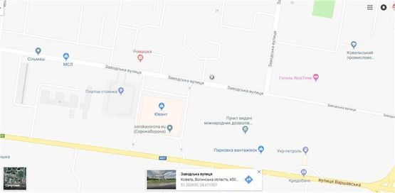 Схема рекламной плоскости по адресу м.Ковель вул. Заводська (ТЦ "Ювант")