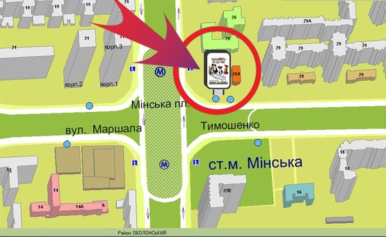 Схема рекламної площини за адресою М "Мінська" / McDonalds